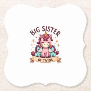 Vintage Big Sister of Twins Unicorn Sisterhood Cut Paper Coaster
