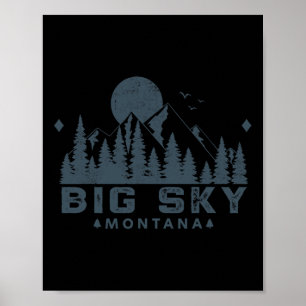 Vintage Big Sky Montana Mt Ski Mountain Outdoor Va Poster
