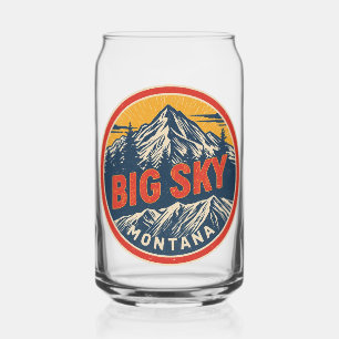 Vintage BIG SKY Montana Ski resort Bozeman mountai Can Glass