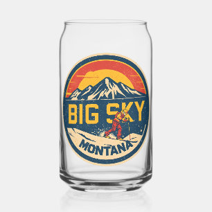 Vintage BIG SKY Montana Ski resort Bozeman mountai Can Glass