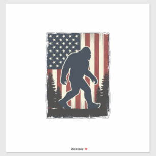 Vintage Bigfoot American Flag Forest Vector Design