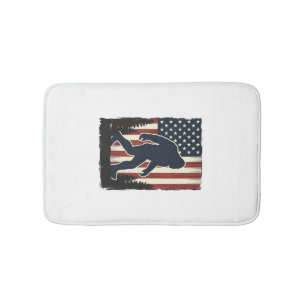 Vintage Bigfoot American Flag Forest Vector Design Bath Mat