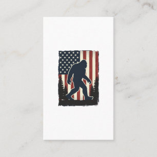 Vintage Bigfoot American Flag Forest Vector Design Business Card