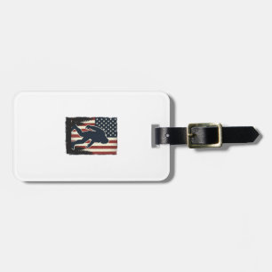 Vintage Bigfoot American Flag Forest Vector Design Luggage Tag