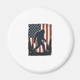 Vintage Bigfoot American Flag Forest Vector Design Magnet