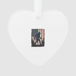 Vintage Bigfoot American Flag Forest Vector Design Ornament