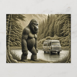 Vintage Bigfoot and RV Camper Saying Hello Postcard