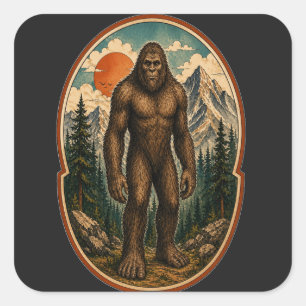 Vintage Bigfoot Mountain Guardian Watercolor Crypt Square Sticker
