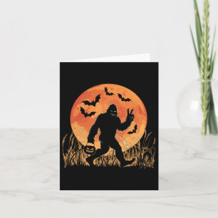 Vintage Bigfoot Pumpkin Halloween Moon Silhouette Card