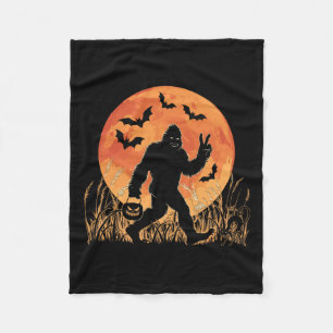 Vintage Bigfoot Pumpkin Halloween Moon Silhouette Fleece Blanket