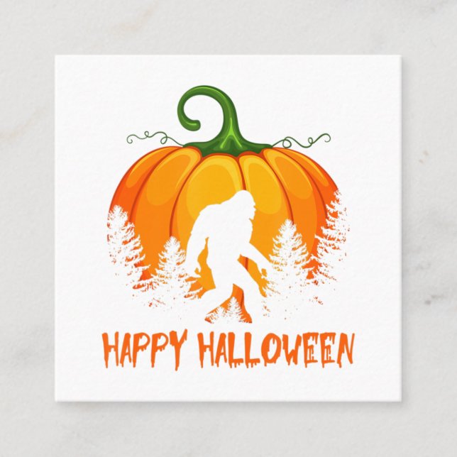 Vintage Bigfoot Pumpkin Halloween Square Business Card (Front)