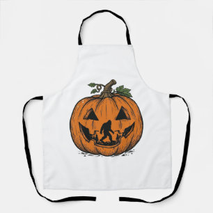 Vintage Bigfoot Pumpkin Halloween Vector Design_1 Apron