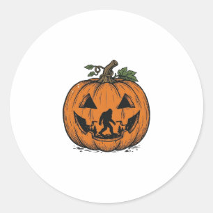 Vintage Bigfoot Pumpkin Halloween Vector Design_1 Classic Round Sticker