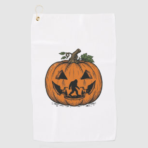 Vintage Bigfoot Pumpkin Halloween Vector Design_1 Golf Towel