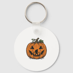 Vintage Bigfoot Pumpkin Halloween Vector Design_1 Key Ring