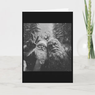 Vintage Bigfoot Santa Claus Selfie Christmas Card