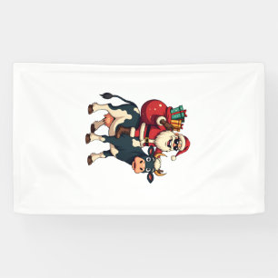 Vintage Bigfoot Santa Riding Cow Christmas Funny F Banner