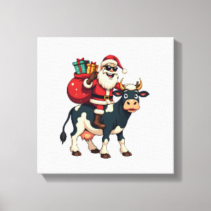 Vintage Bigfoot Santa Riding Cow Christmas Funny F Canvas Print