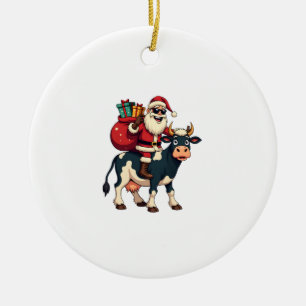 Vintage Bigfoot Santa Riding Cow Christmas Funny F Ceramic Tree Decoration