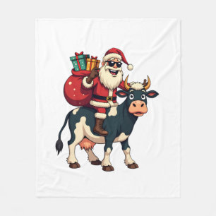 Vintage Bigfoot Santa Riding Cow Christmas Funny F Fleece Blanket