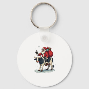 Vintage Bigfoot Santa Riding Cow Christmas Funny F Key Ring