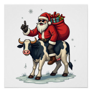 Vintage Bigfoot Santa Riding Cow Christmas Funny F Poster