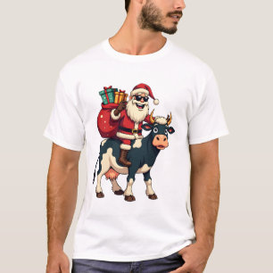 Vintage Bigfoot Santa Riding Cow Christmas Funny F T-Shirt
