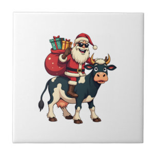 Vintage Bigfoot Santa Riding Cow Christmas Funny F Tile