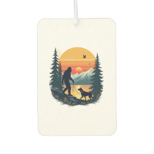 Vintage Bigfoot Walking Dog Mountain Sunset Retro  Car Air Freshener