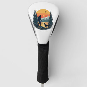 Vintage Bigfoot Walking Dog Mountain Sunset Retro Golf Head Cover