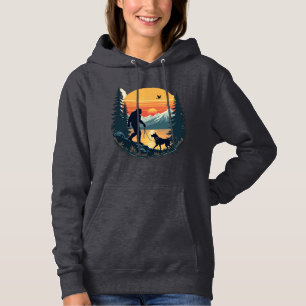 Vintage Bigfoot Walking Dog Mountain Sunset Retro  Hoodie
