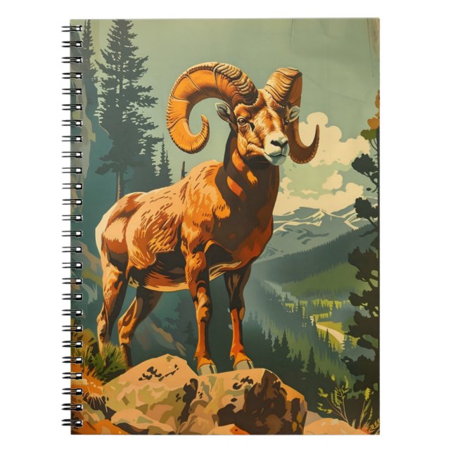 Vintage Bighorn Sheep Illustration Notebook (Front)