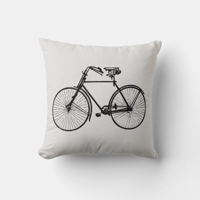 Vintage bike bicycle  black white Throw pillow (Front)