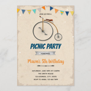 Vintage bike birthday theme invitation