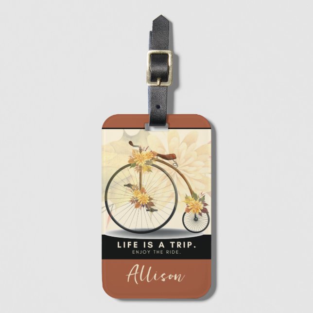 Vintage Bike | Enjoy the Ride Personalised Luggage Tag (Front Vertical)