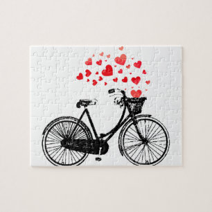 Vintage Bike with hearts flowing out of the basket Jigsaw Puzzle