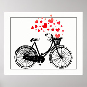 Vintage Bike with Love Hearts Poster