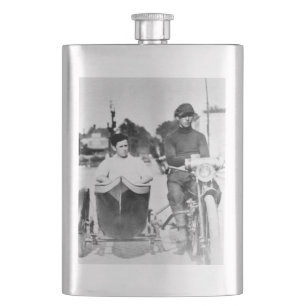 Vintage Biker Outlaw Motorcycle and Sidecar Hip Flask