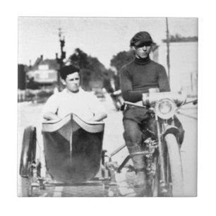 Vintage Biker Outlaw Motorcycle and Sidecar Tile