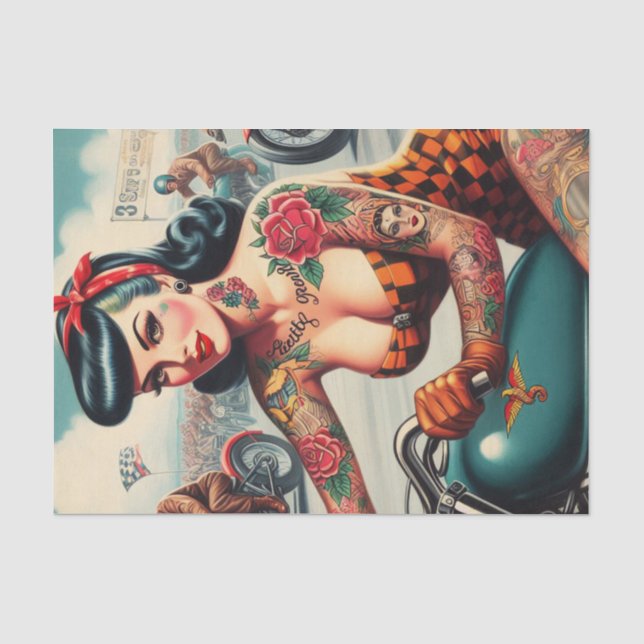 Vintage Biker Pin-up Tissue Paper (Front)