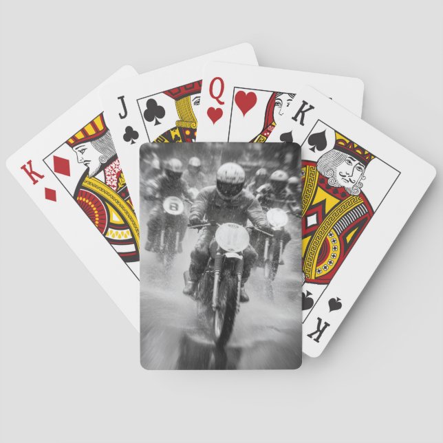 Vintage Biker Rain Ride Playing Cards (Back)