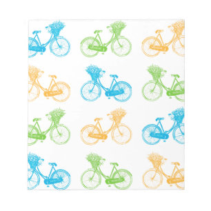 Vintage bikes with basket of flowers colourful wal notepad