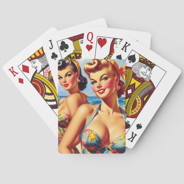 Vintage Bikini Summer Pinups Playing Cards (Back)
