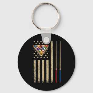 Vintage Billiard American Flag Pool Player Key Ring