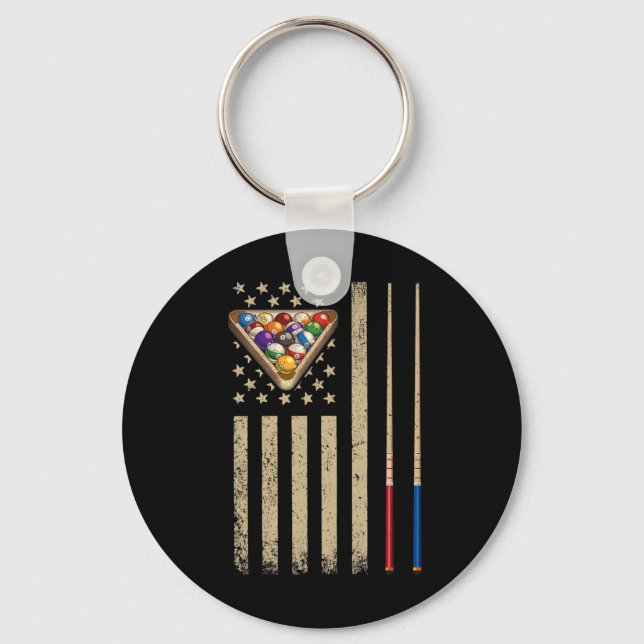 Vintage Billiard American Flag Pool Player  Key Ring (Front)