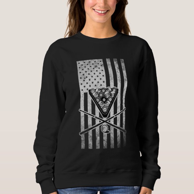 Vintage Billiard American Flag Pool Player Sweatshirt (Front)