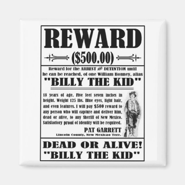 Vintage Billy the Kid Wanted Poster Magnet (Front)