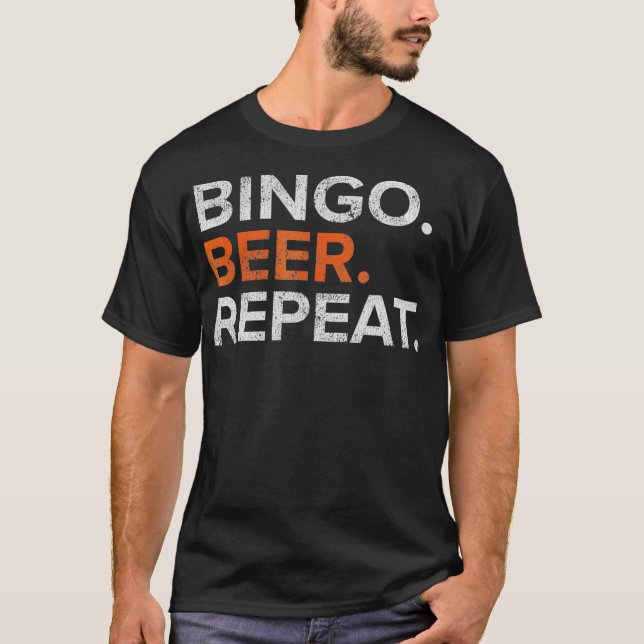 Vintage Bingo Beer Repeat Funny T-Shirt (Front)