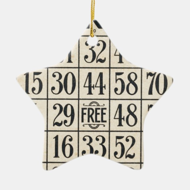 Vintage Bingo Card Ceramic Tree Decoration (Front)