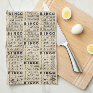 Vintage Bingo Card Pattern Tea Towel